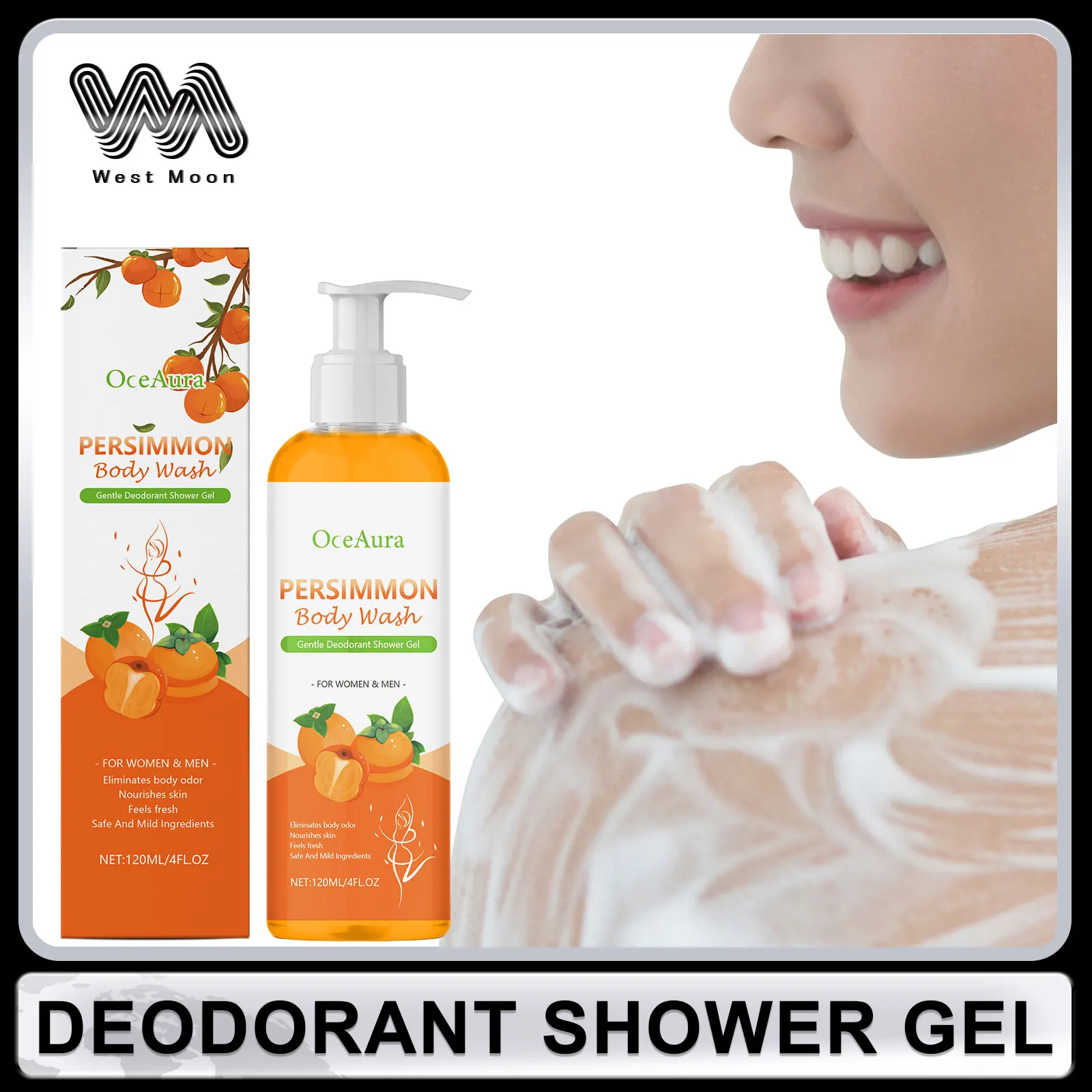 OCEAURA Persimmon Deodorizing Shower Gel Odor Remover Sweat Stains Body Cleaning Lasting Fragrance Smoothing Nourish Body Wash Image