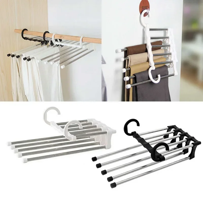 1/2 stücke 5 In1 Magische Hosen Rack Kleiderbügel Edelstahl Klapp Hose Rack Kleiderbügel Regal Schlafzimmer Schrank Organizer schrank Lagerung