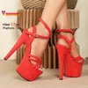 Plus Größe 43, Sommer High Heels, sexy dünnes Band, Kreuzriemen, rotes Wildleder, Gladiator-Sandalen