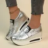 Silber Pu Leder Plattform Turnschuhe Frauen lässig rutsch feste dicke Sohle Sportschuhe Frau plus