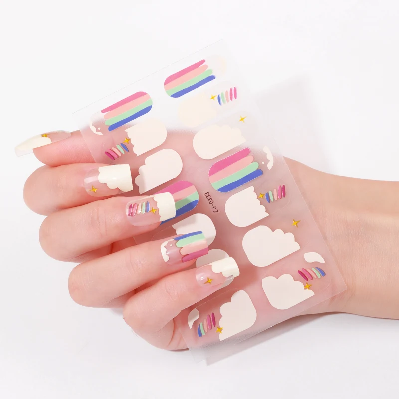 14 Tipps Full Cover Nagellack Aufkleber Französisch Sommer Regenbogen Klebstoff Langlebige Nagellack Streifen DIY Maniküre Kunst Aufkleber Image