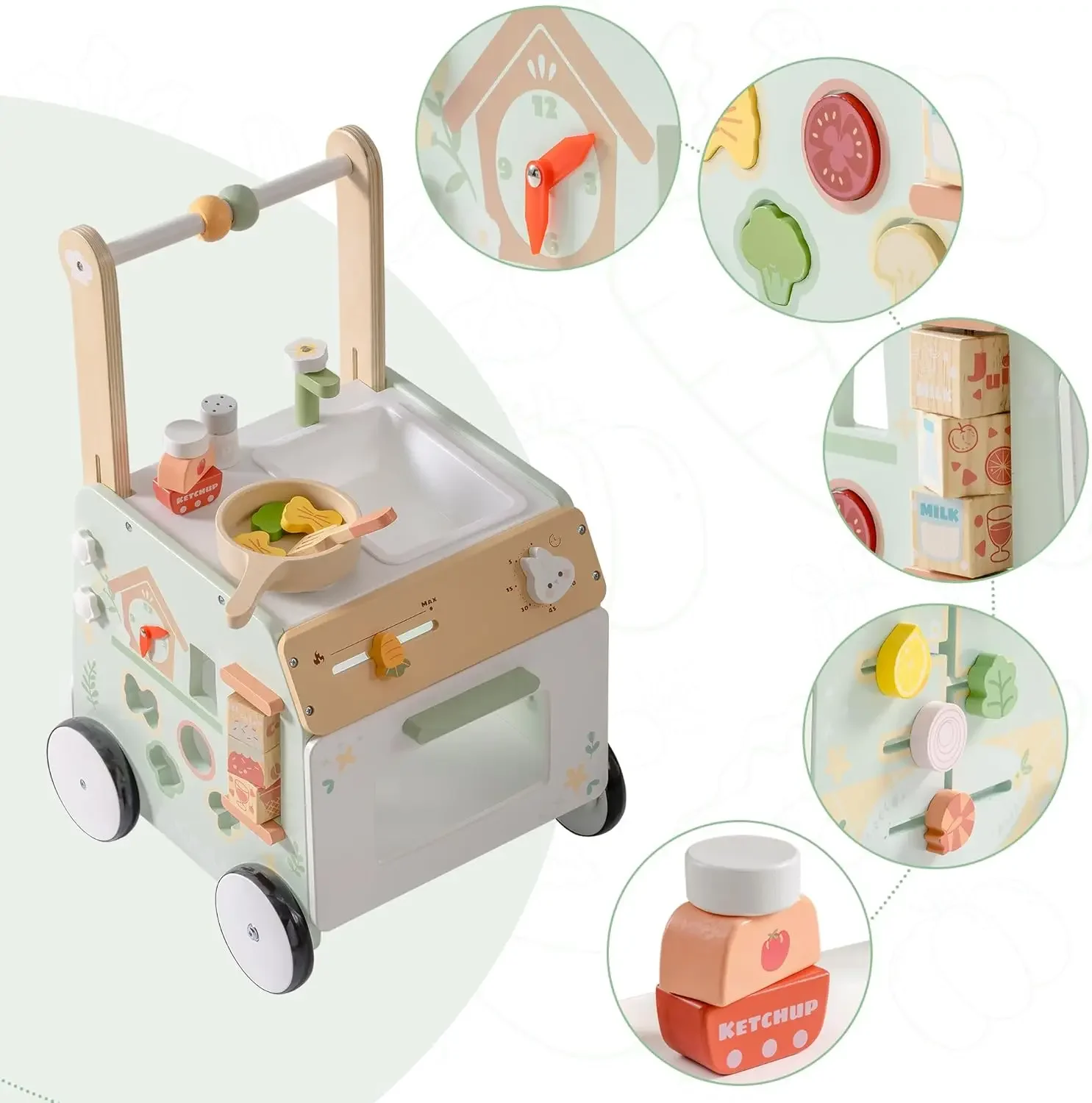 Robud Einstellbare Höhe Geschwindigkeit Holz Baby Walker Push Spielzeug, um O-förmige Beine zu verhindern Montessori Baby Walking Spielzeug für Mädchen Jungen Image