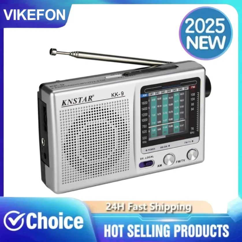 Tragbares Mini-Radio, LCD-Display, Taschenzeiger, Radio, digitales Radio, Dualband-Teleskopantenne, Notfalllautsprechergerät für den Außenbereich Image