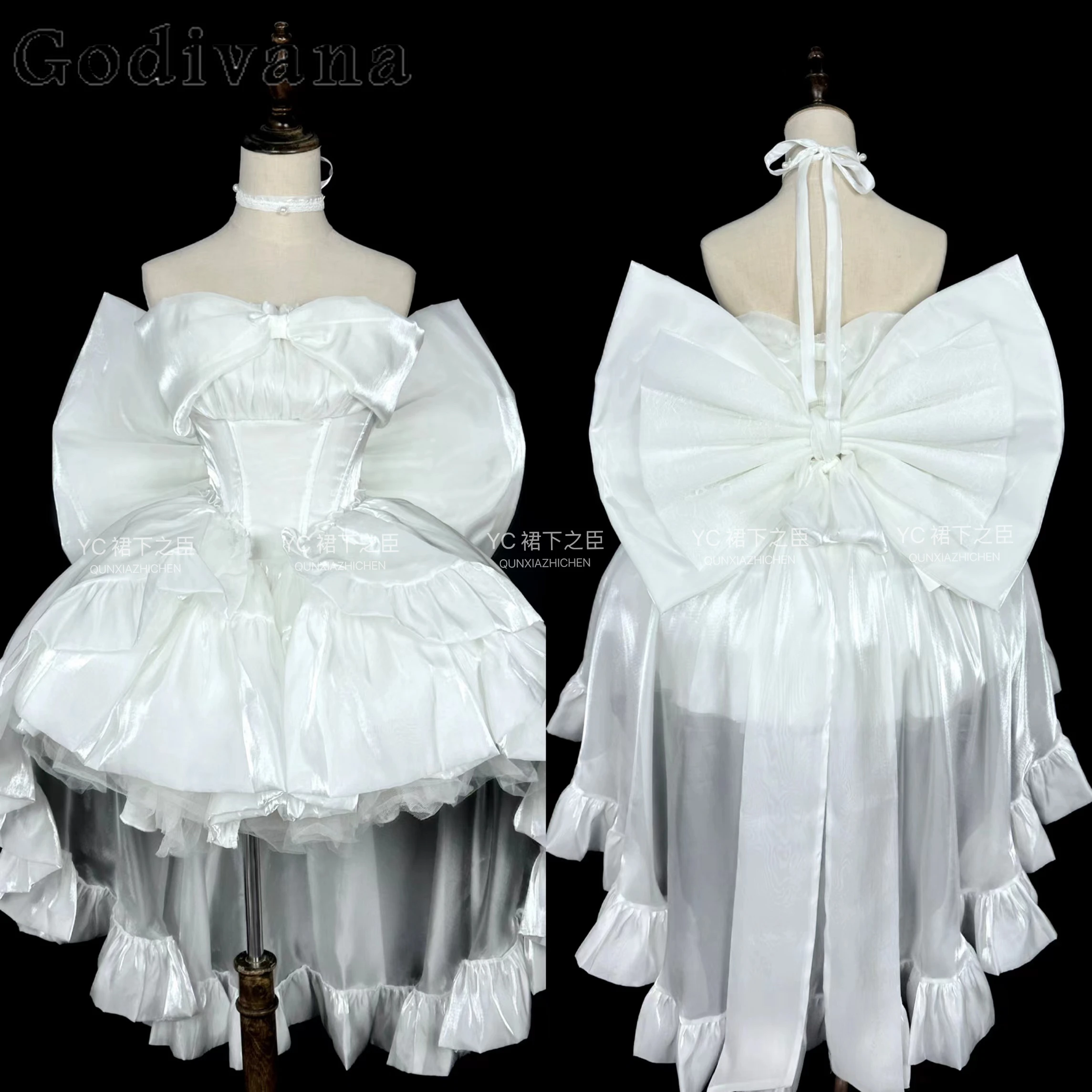 Süße Prinzessin Weißes Röhrenoberkleid Sommer Neue Damen Slim-Fit Elegante Große Schleife Trailing Lolita Elegante Geburtstags-Abendkleider