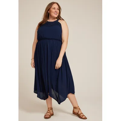 Maurices Plus Size Women's Bare Crochet Halter Neck Midi Dress Blue Size 0X