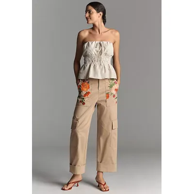 By Anthropologie Embroidered Cargo Pants