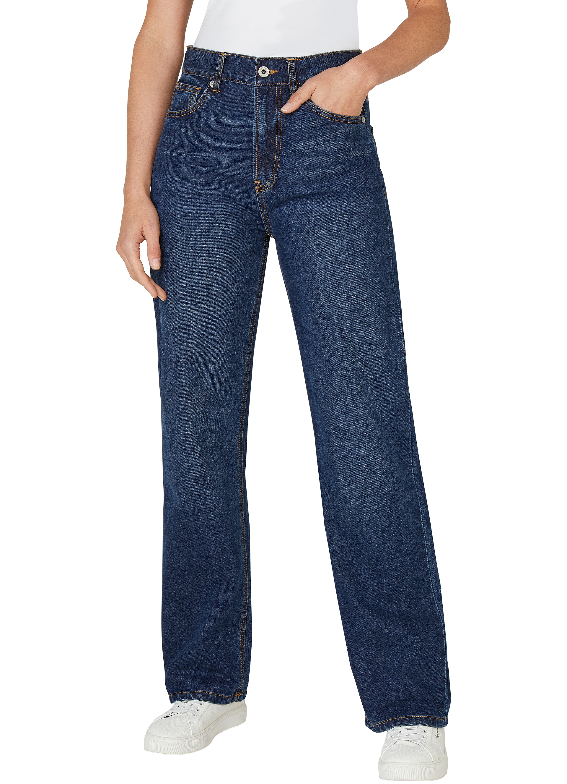 Straight-Jeans PEPE JEANS "STRAIGHT JEANS HW ROBYN", Damen, Gr. 28, Länge 30, blau (tiefblau used), Denim/Jeans, Obermaterial: 100% Baumwolle, straight fit, Jeans Straight-Jeans, mit hohem Bund