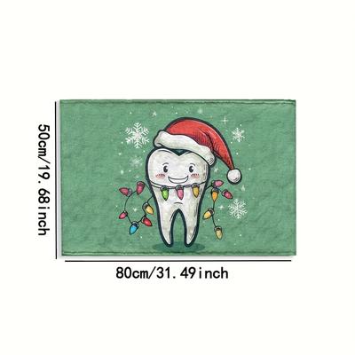 TEMU Christmas Tooth Pattern Bath Mat, Microfiber Bathroom Rug Hat, -dry Fleece Absorbent Mat, Washable, Decor For Kitchen, - 1pc, Fluffy Decor Decoration Image