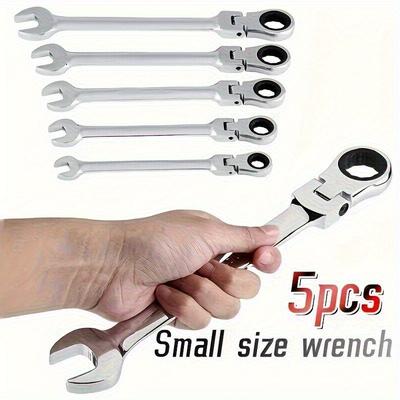 TEMU 5pcs Ratchet Wrench Set! Combination Of Open End And Box Wrenches Made Of Metal, Automotive Repair, Parts Assembly, And Mechanical Crafts Image