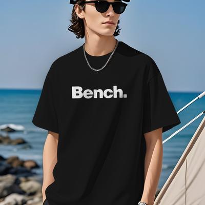 "TEMU Men's Casual Graphic T-shirt With "bench" Print - Regular Fit Round Neck Tee For Casual Attire & Outdoor Activities, Shirt" Image