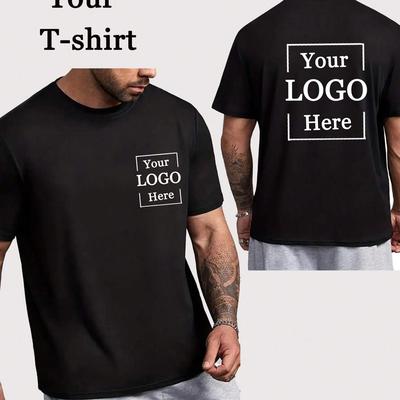 TEMU Customizable Men's T-shirt - Personalized Graphic Print, White Polyester Short Sleeve Tee For Summer, Casual Workwear Or Dance Team Logo Design, Machine Washable, Custom T Shirt Image