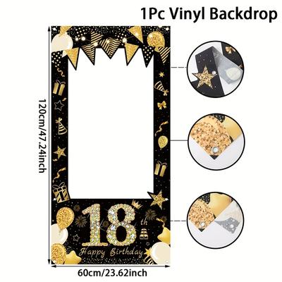 TEMU 1pc,18th Birthday Photo Backdrop,120*60cm,vinyl Black Background Cloth,photography Props,background Decoration,adult Birthday Party Supplies,birthday Party Gifts,happy Birthday Party Decoration Image