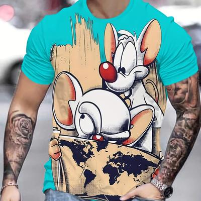 TEMU Men's Novelty 3d Print T-shirt In Black, Gray, And White - Casual Polyester Round Neck, Machine Washable, Print Fashion Image