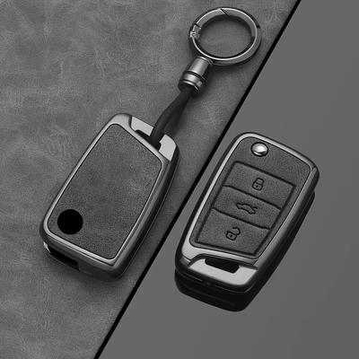 TEMU Alloy Style Car Key Case Cover Shell Fob For Vw Golf 7 Mk7 Tiguan Mk2 For Seat Leon Fr 2 Ibiza Image