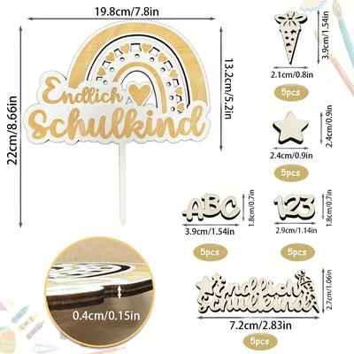 "TEMU 26 Wooden Cake Toppers For Back-to-school, " School Kid" Cake Topper, Wooden School Bags, , 123s, Confetti Table Decoration, Wooden Cake Pops For Back-to-school Party Cake Decorating" Image