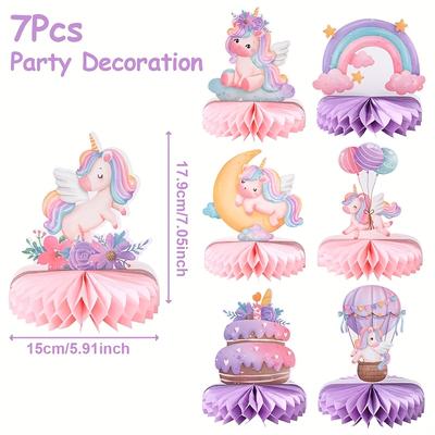 TEMU 7pcs, Cartoon Unicorn Honeycomb Centerpieces, Paper Cartoon Rainbow Unicorn Theme Honeycomb Centerpieces Ornament, Unicorn Birthday Parties & Showers Image