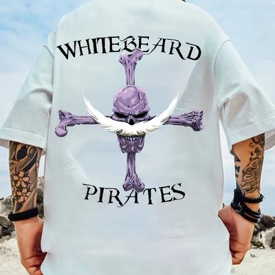 "TEMU Pirates" Graphic Men's T-shirt - Soft Polyester, Casual Round Neck Tee With & Skull Design, Regular Fit, Ideal Gift For Boyfriend Or Husband" Image