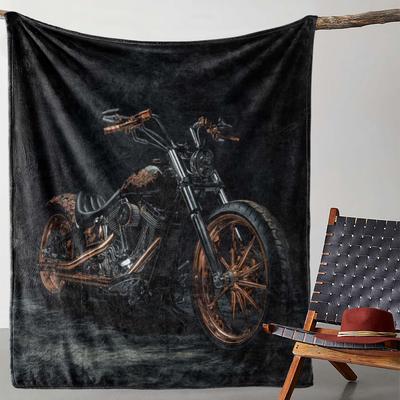 TEMU Cozy Motorcycle Print Flannel Throw Blanket - Soft, Warm & For Couch, Bed, Car, Office, Camping | Gift Idea, Travel, Blanket Image