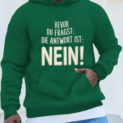TEMU Men's Plus Size Hoodie With German Text - Casual Black Long Sleeve Hooded Sweatshirt, Polyester, Machine Washable, Clothing | Hooded Pullover | Polyester Hoodie, Plus Size Image