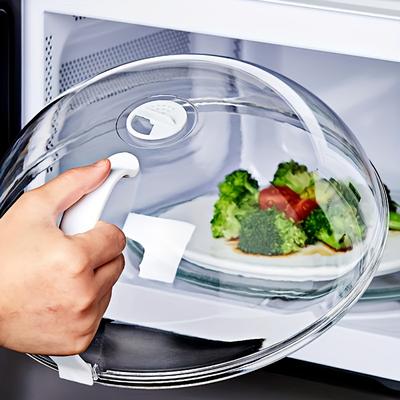TEMU 1pc Microwave Food Cover - Splash Proof Lid With Steam Vents And Handle - Bowl And Tray Protector For Kitchen Use, Kitchen Food Cover | Transparent Lid | Durable Plasti Image