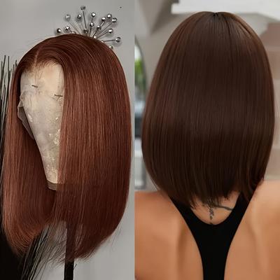 TEMU Chocolate Wig For Women - 10 Inch, 13x4 Hd Lace Front, Pre-plucked, Glueless Human Hair, Straight Style, Versatile & Natural Look, Straight Wig Image