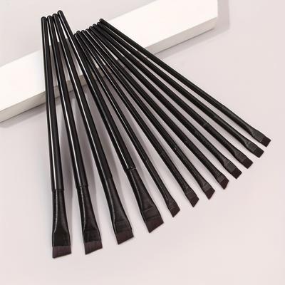 TEMU 12pcs Ultra- Eyeliner Brushes, Precision Long Handle Makeup Tools For Eye Contour And Eyebrow Powder Application, Eyeliner Set Image