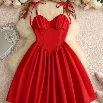 TEMU Solid Color Strapless Shoulder Tie Women's Waist-cinching Dress Image