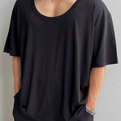 TEMU Men's Summer Casual Sporty Tee - Black, Loose-fitting, Round Neck, Short Sleeve, Breathable Fabric, Everyday , Casual Attire||stretchable Fabric Image