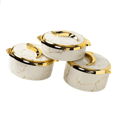 TEMU 3pcs Stainless Steel Insulated Food Containers, Salad Soup Plate Bowl Heat Insulated Bowl With Lid Lunch Box, Marbled White1500ml, 2000ml, 2500ml Image