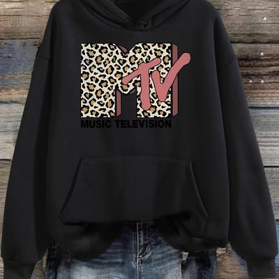 "TEMU Women' "mtv" Graphic Hoodie - Casual Round Neck Sweatshirt With "music Television" Print, Fall & Winter Sportswear, Casual Sportswear | Graphic Hoodie | , Sweater Hoodie" Image