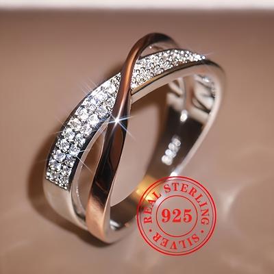 TEMU 925 Sterling Silver Mobius Ring With Dense Cubic Zirconia Inlaid, 0.12oz, Elegant And , Women' Party Fashion Jewelry Image