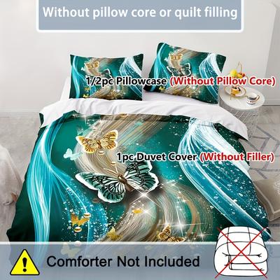 TEMU 2/3pcs Set, Flowing Lines Golden Inks Green , Insect Theme Bedding Set, Duvet Cover Set, Zipper Design, Machine Washable (1 Duvet Cover + 1/2 Pillowcases, No Filler Image