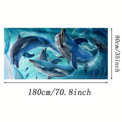 TEMU Beach Towel - Super Soft Microfiber Quick-dry Bath Towel With Vibrant Dolphin & Ocean Wave Pattern, Large Rectangular For Beach, Pool, Bathroom Decor, Poolside Accessory, Pattern, Quickdry Fabric Image