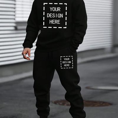 TEMU Men's Casual Custom Print Hoodie And Sweatpants Set, Fleece-lined, Polyester, Regular Fit, Patterned, Ideal For Fall And Winter, Casual Winter Wear| Hooded Sweatshirt|polyester Sweatpants Image