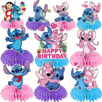 TEMU 10pcs Stitch Honeycomb Decorations, Birthday Party Tabletop Decorations, Holiday Family Reunion Decorations, Halloween Carnival Holiday Supplies, Parties Image