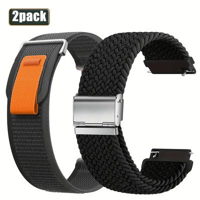TEMU 2pcs Pack 22mm 20mm Elastic Nylon Braided Watch Bands Compatible With For For Galaxy Watch 7/6/5/4/6classic 47mm 43mm 44mm 40mm 5pro 45mm, Huawei Watch /4/3/2 Quick Release Watch Bands Image