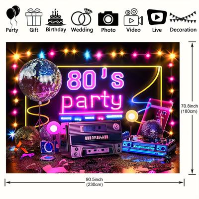 "TEMU 80's Party Backdrop: Retro Disco Theme Photo Booth Props, 39"x59" (100cmx150cm), Indoor/outdoor Decor, , No Electricity Required" Image