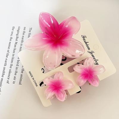 TEMU 3pcs Hawaiian Flower Set, Plastic Fairy Elegant Hair Clips - Ideal Gift Gradient Color Floral Barrettes For A Hawaiian Style, Suitable For Women And S - Fashion Casual Accessory Gifts Image