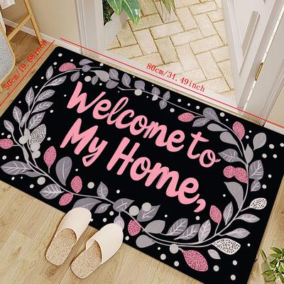 TEMU -1pc Leaf & Letter Pattern Printed Doormat Entrance Mat Living Room Bedroom Mat Polyester Mat Mat 1 Thick Weighs 800 Grams Per Square Gram Image