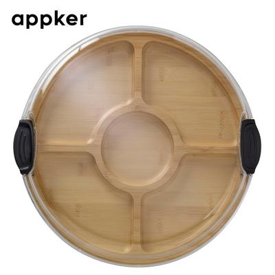 TEMU Appker 5-compartment Bamboo Charcuterie Board With Clear Lid - Stylish Wooden Snack Tray For Cheese, Fruits, Nuts & Meats - Home & Party Use, Party Tray|stylish Kitchen Accessory|, Cheese Trays Image