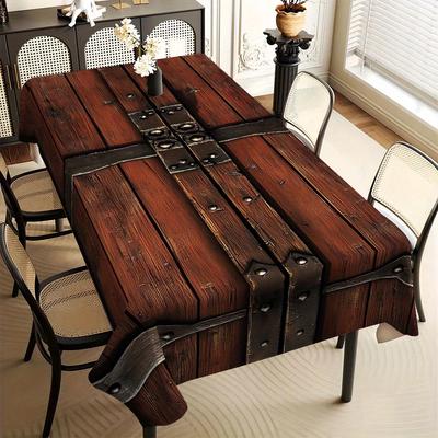 TEMU 1pc Square Tablecloth With Grain Pattern & Metal Rivet Accents - Durable Polyester Fabric For Indoor/outdoor Dining, Rustic Family Gatherings, Parties, Spring Summer Home Decor Image
