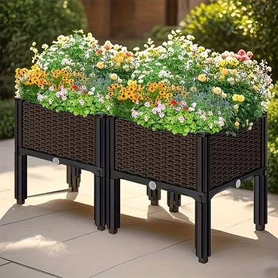 TEMU Multifunctional Elevated Double-stacked Planter, Durable Plastic Material, Suitable For Indoor/outdoor Use In Gardens And Patios, Ideal For Planting Flowers, Vegetables Image