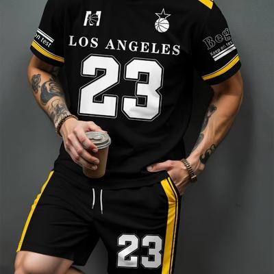 TEMU Men's Fashion Printed Short Sleeve Shorts 2 Piece Set Image