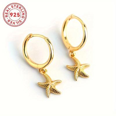 TEMU Elegant Golden-tone Starfish Earrings For Women - 925 Sterling Silver, Lightweight 1.6g, Ideal For & Vacation, Perfect Gift,, Sports Image