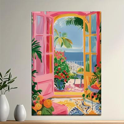 TEMU Vibrant Canvas Art - Coastal Painting With Palm Trees, , And Greenery - Living Room, Office, Decor - Ideal Gift For Birthdays, Holidays, And Valentine's Day Image