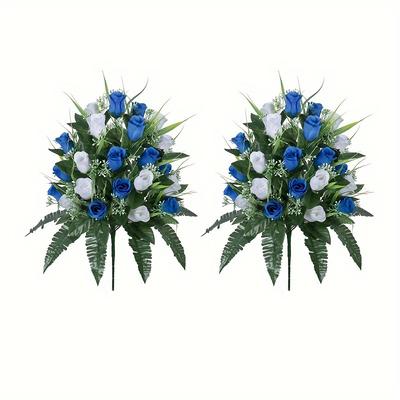 TEMU 2pcs24 Head Simulation Rose, Home Decoration, Outdoor Flower Decoration, Cemetery Eternal Memory Flower Gift Image