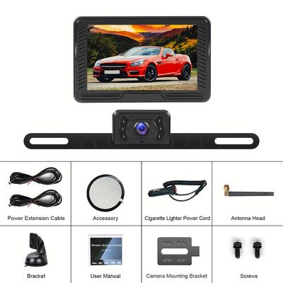 TEMU Podofo Wireless Backup Camera 4.3 Inch Monitor Wireless Digital Signal Ahd Night Vision Trailer License Plate Rear View Camera System For Car Suv Truck Pickup, Image