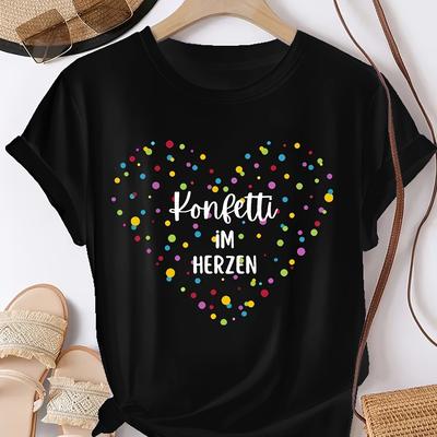 TEMU Color Heart Print T-shirt, Casual Short Sleeve Crew Neck Top Women's Clothing Image