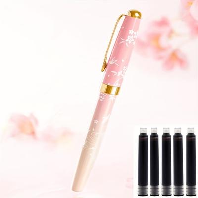 TEMU Elegant Pink Cherry Metal Fountain Pen, Medium Point, Click-off Cap, Reusable Writing Instrument For Office And School, School Stationery | Pen | Durable Metal Pen Image