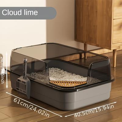 "TEMU Extra Large Half-closed Cat Litter Box With High Fence - Durable Pvc, 24"" X 15.9"" X 6.3"" - Includes Scoop - Ideal For Multi-cat Families, Pet Litter Box"
